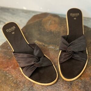 Italian Shoemakers~Dark Brown Shimmery Twist Fabric Wedge Slip-On Sandal~Size 10